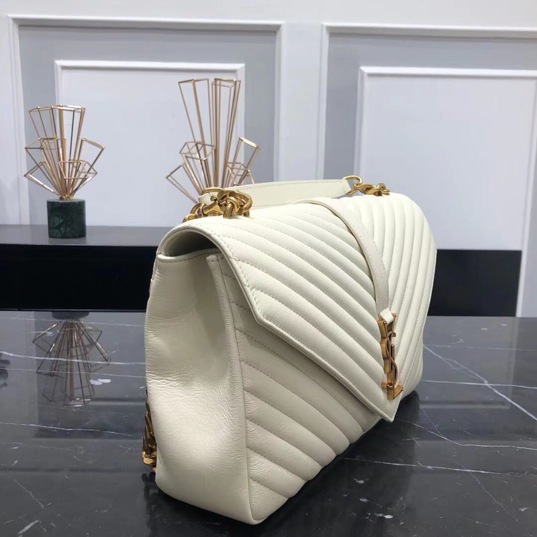 Saint Laurent Lambskin College Handbag Shoulder Bag White 392738 Gold